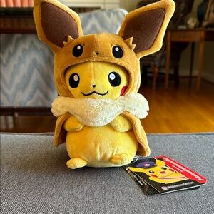 Pokémon Pikachu in Eevee cape, 9”, 2019, Pokémon Center, NWT
